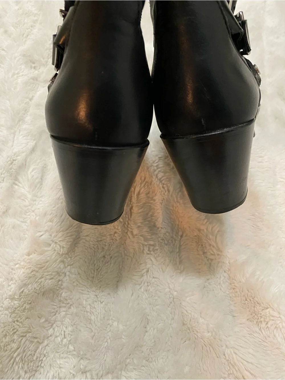 Zara Black Leather Studded Ankle Boots with Buckle Straps Size 8.5 (39)
